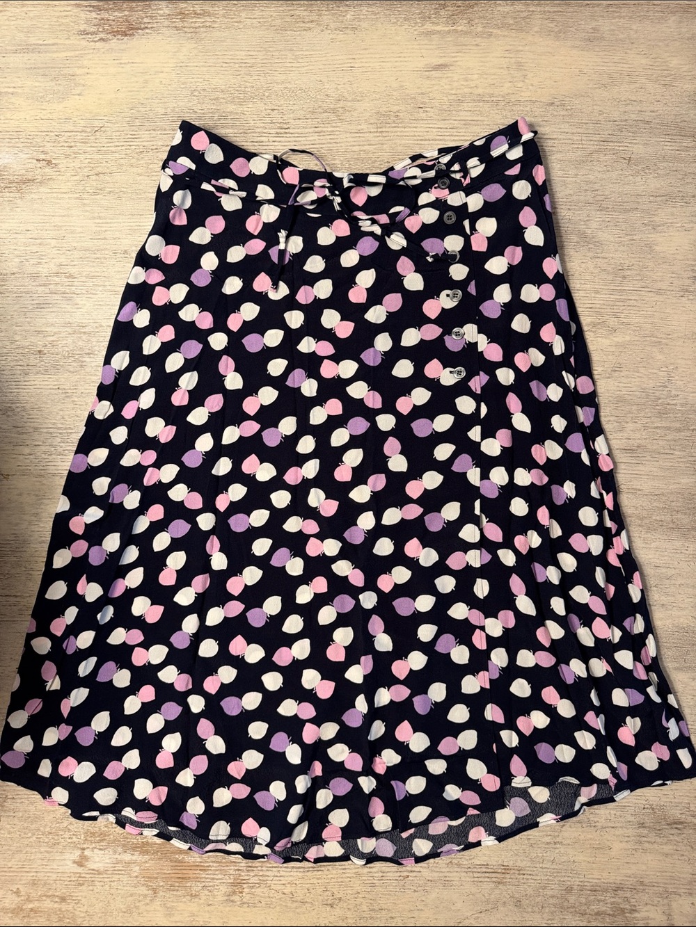 Talbots Black Midi Skirt with Pink, Purple & White Leaf Print Size 10 Petite
